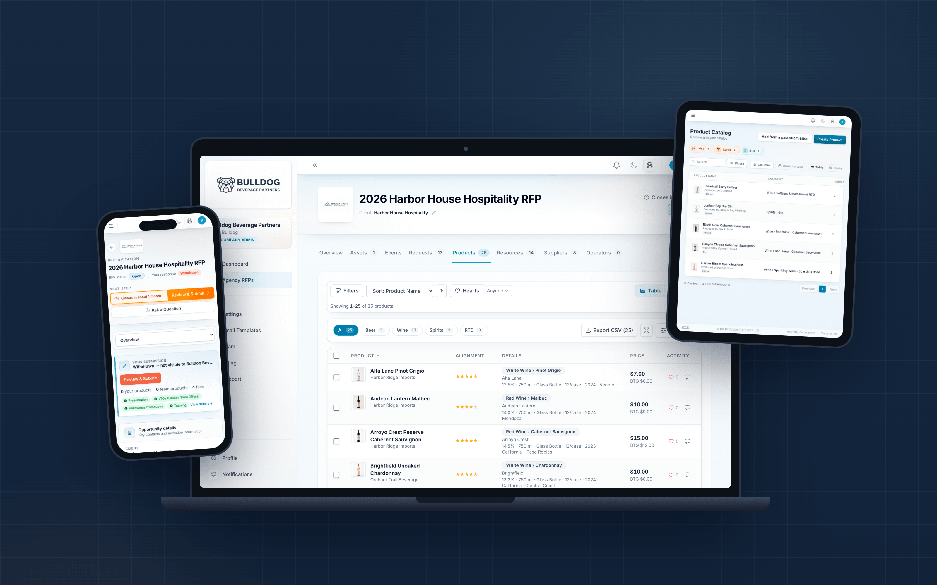 B2B beverage RFP marketplace — agencies, suppliers, and operators in one workflow