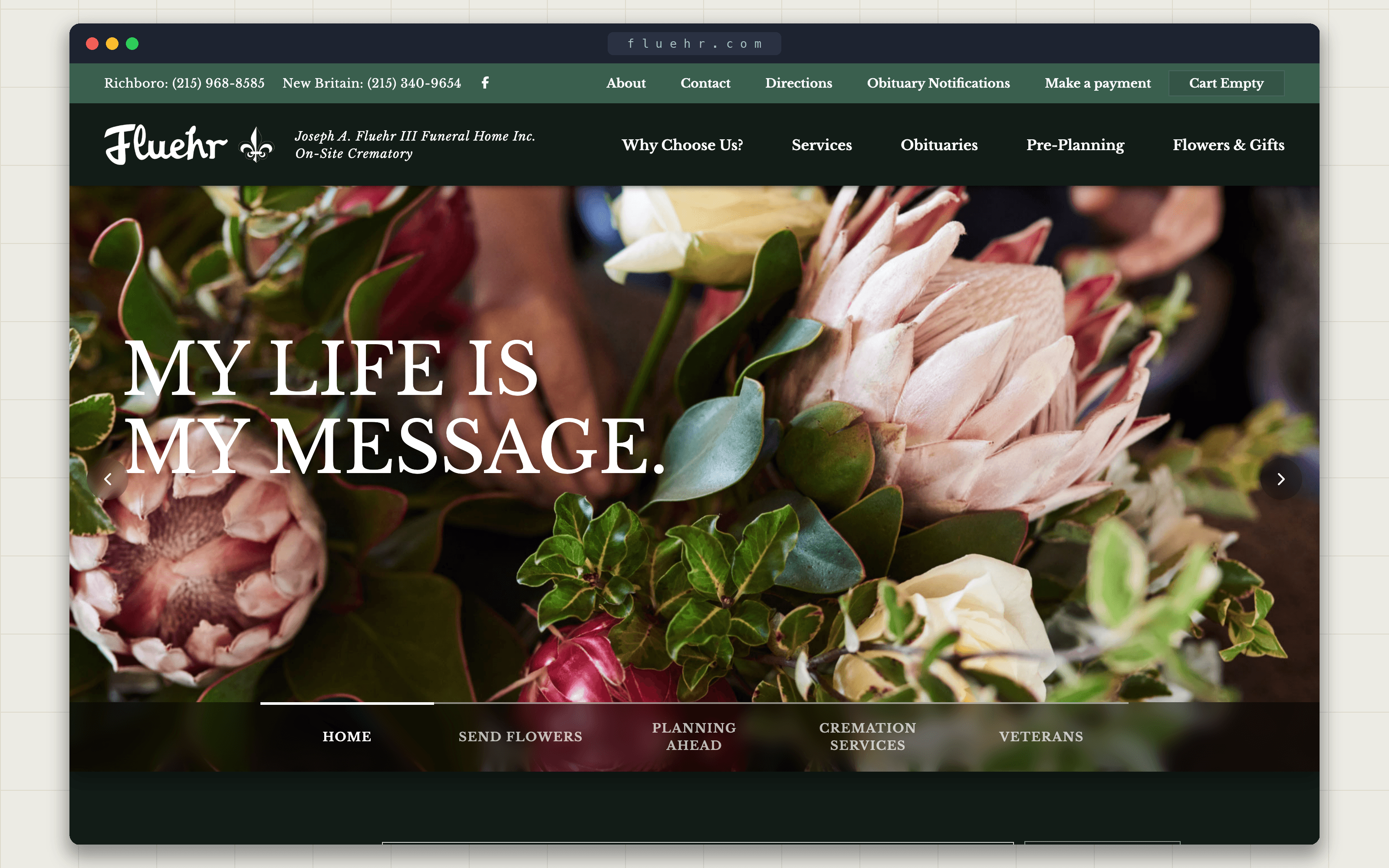 A funeral home's branded, mobile-first memorial site built on Jackava